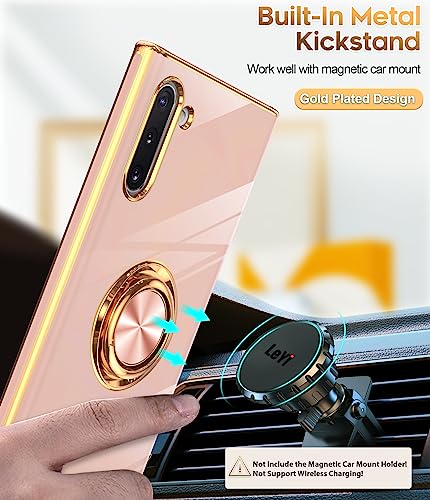 LeYi for Note 10 Case- 360° Rotatable Ring Holder Magnetic Kickstand, Plating Rose Gold Edge Protective Case [ Not Applicable Note 10 Plus], Pink