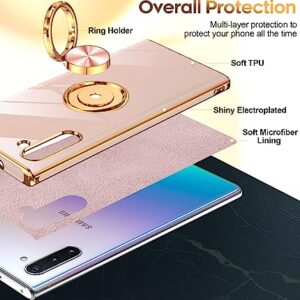 LeYi for Note 10 Case- 360° Rotatable Ring Holder Magnetic Kickstand, Plating Rose Gold Edge Protective Case [ Not Applicable Note 10 Plus], Pink