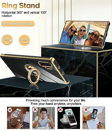 LeYi for Samsung Galaxy Note 10 Plus Case 360° Rotatable Ring Holder Magnetic Kickstand, Plating Rose Gold Edge Protective Case, Black