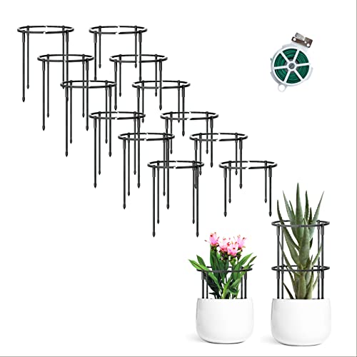 Growneer Plant Stake, 12 Pcs Plant Support Stakes, Stackable Flower Support Stake for Garden, Tomato Plant Support with 20m Twist Tie, Plant Holder for Indoor and Outdoor, Easy to Assemble