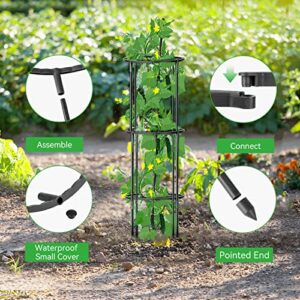 Growneer Plant Stake, 12 Pcs Plant Support Stakes, Stackable Flower Support Stake for Garden, Tomato Plant Support with 20m Twist Tie, Plant Holder for Indoor and Outdoor, Easy to Assemble