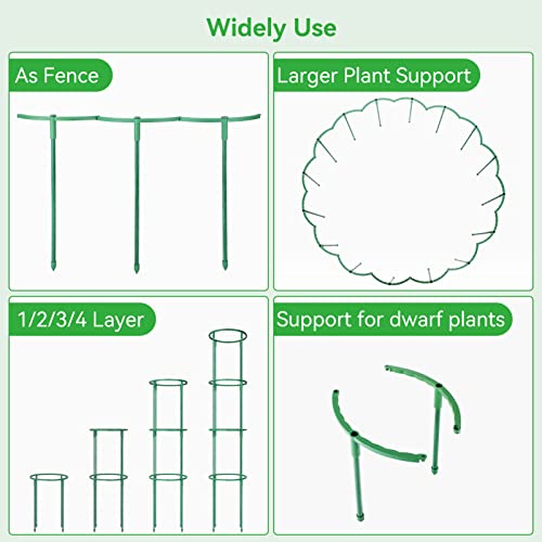 Growneer Plant Stake, 16 Pcs Plant Support Stakes, Stackable Flower Support Stake for Garden, Tomato Plant Support with 50m Twist Tie, Plant Holder for Indoor and Outdoor, Easy to Assemble