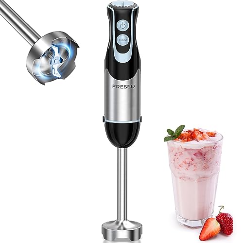 FRESKO Immersion Blender 500 Watt 12 Speed & Turbo Mode, 304 Stainless Steel Blades Hand Blender Perfect for Smoothies, Puree, Baby Food & Soup (HB3301)