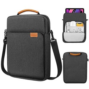 moko 12.9 inch tablet sleeve bag, compatible with ipad pro 12.9 m2 2022/2021/2020, surface laptop go 12.4", galaxy tab s8+/s9+ 12.4" 2022/2023, handle carrying case with shoulder strap, black & gray