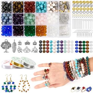 unitystar 535pcs bracelet making kit, stone beads for jewelry 8mm crystal natural gemstone bracelets earrings necklaces rings diy, gift couples lovers (ut0032a)