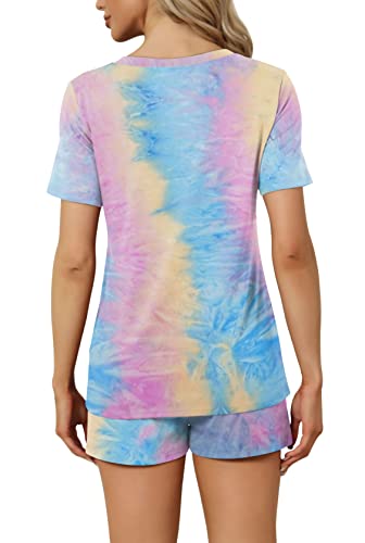 RUBZOOF Pajama Sets for Women Tie-dye Casual Soft Short Sleeve Summer Lounge Sets Sleepwear Tie-dye-B M