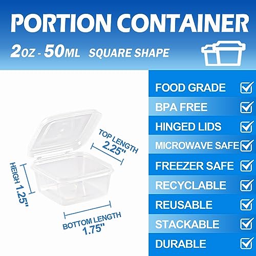 RIKICACA 2 oz Plastic Containers with Lids (200pack), Disposable Condiment Containers with Lids, Portion Cups with Lids, Condiment Cups, Jello Shot Cups, Souffle Cups, (Square)