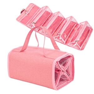 water resistant 4 in 1 hanging roll up travel toiletry bag makeup cosmetic storage case hair beauty first aid kits organizer bag lol doll toy storage case with 4 removable pvc zipper pouch (pink)