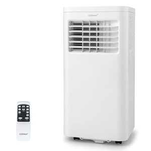 costway portable air conditioner, 8000 btu ac unit with built-in dehumidifier, fan mode, sleep mode, 24h timer, remote control, window installation kit & remote control, cools up to 250 sq. ft