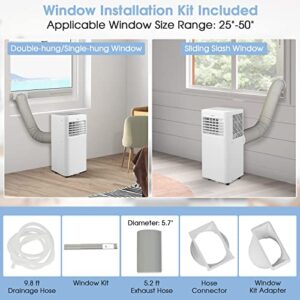 COSTWAY Portable Air Conditioner, 8000 BTU AC Unit with Built-in Dehumidifier, Fan Mode, Sleep Mode, 24H Timer, Remote Control, Window Installation Kit & Remote Control, Cools up to 250 Sq. Ft
