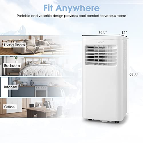 COSTWAY Portable Air Conditioner, 8000 BTU AC Unit with Built-in Dehumidifier, Fan Mode, Sleep Mode, 24H Timer, Remote Control, Window Installation Kit & Remote Control, Cools up to 250 Sq. Ft