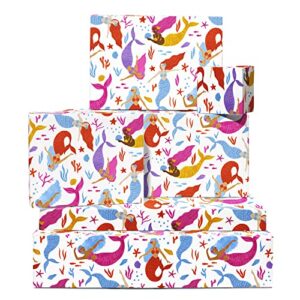 central 23 mermaid wrapping paper - 6 sheets of birthday gift wrap with tags - for baby girls kids - comes with fun stickers - recyclable