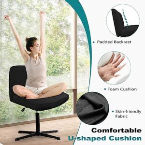 DKALIO Armless Office Chair,Desk Chair No Wheels,Cross Legged Vanity Chair,Fabric Office Chair Wide-Seat,Comfortable Height Adjustable Swivel Padded Home Office Desk Chairs(Black)