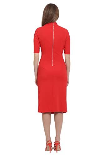 Maggy London Women's Side Pleat Dress with Asymmetric Neck and Elbow Sleeves, True Red