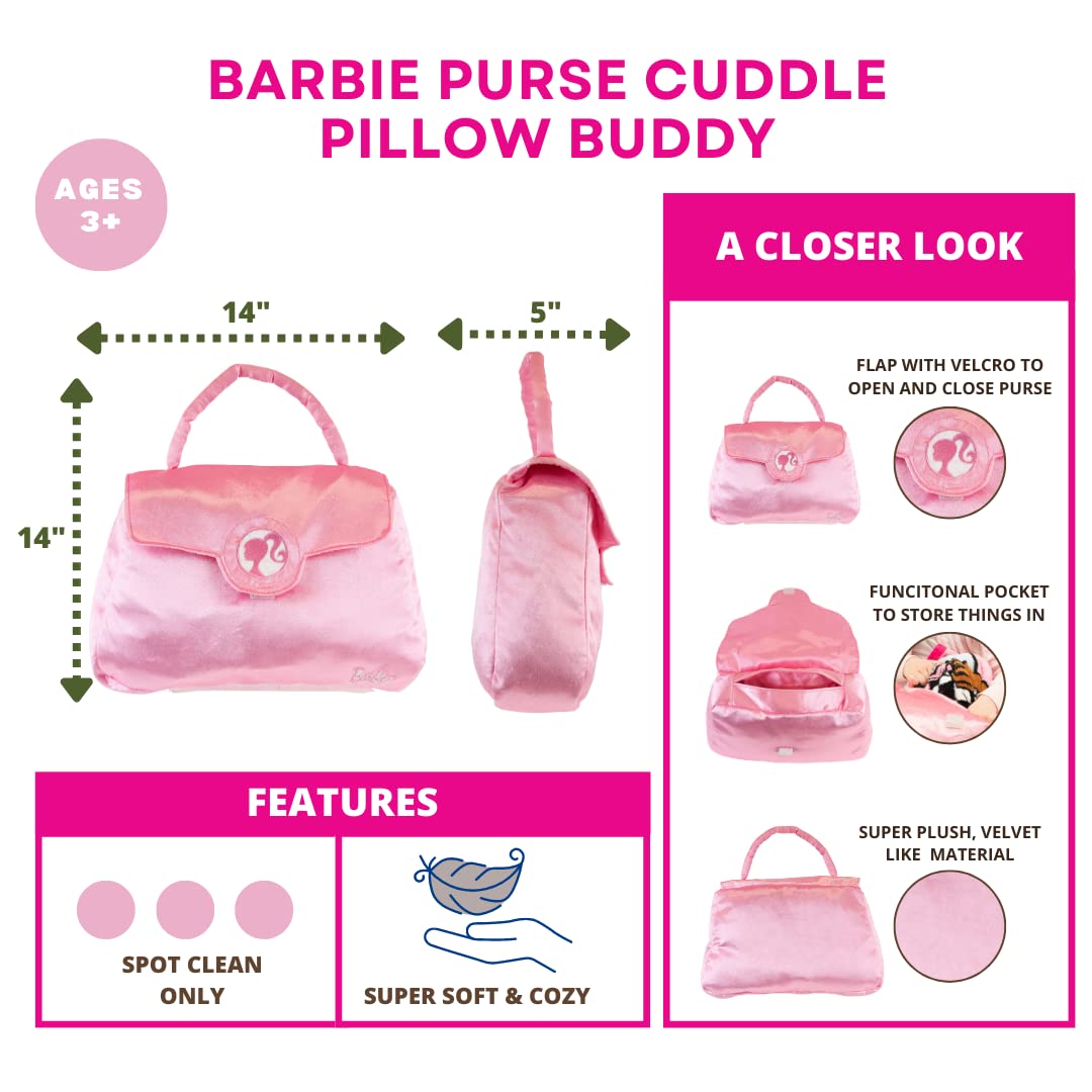 Franco Barbie Purse Pillow Bedding Super Soft Plush Pink Purse/Bag Shapped Cuddle Pillow Buddy, (100% Official Licensed Barbie Product)