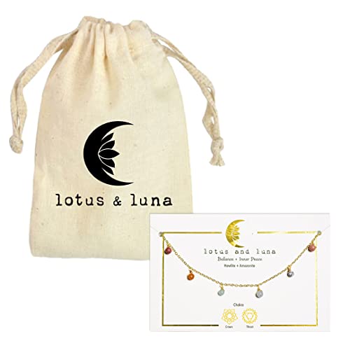 Lotus and Luna Dewdrop Necklace Energy Chakra Healing Stones Dainty Layering Necklace (Jade, Jasper, Amazonite, Quartz, Pearl, Rose Quartz) (Balance + Inner Peace)