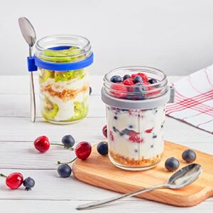 ZORRITA 4 Pack Overnight Oats Containers with Lids and Spoons, 12 oz To Go Oatmeal Container with Measurement Marks Glass Mason Jars with Lid for Yogurt Cereal Fruit Salad Parfait On The Go