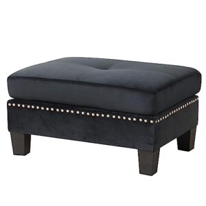 Casa Andrea Milano 3-Piece Velvet with Nailhead Trim Sectional Sofa and Ottoman Set, Large, Black