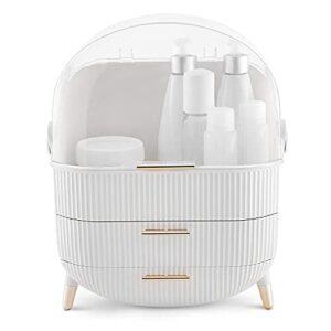 MASSY Egg Shape(Oval) Makeup Storage Box, Countertop Portable Vanity Cosmetics Organizer Preppy Style (MBOX-Ship From California)