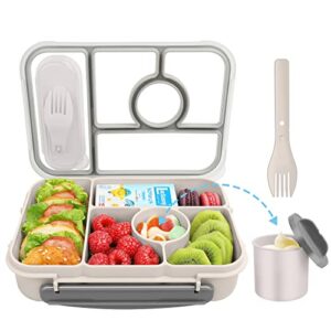 demiue lunch box for adults/kids/toddler,5 compartments bento lunch containers with sauce vontainers,microwave & dishwasher & freezer safe,bpa free(white)