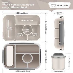 Demiue Lunch Box for Adults/Kids/Toddler,5 Compartments Bento Lunch Containers with Sauce Vontainers,Microwave & Dishwasher & Freezer Safe,BPA Free(White)