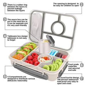 Demiue Lunch Box for Adults/Kids/Toddler,5 Compartments Bento Lunch Containers with Sauce Vontainers,Microwave & Dishwasher & Freezer Safe,BPA Free(White)