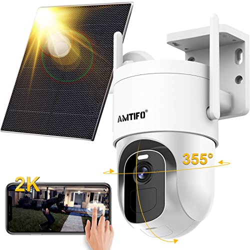 AMTIFO Security Camera Wireless Outdoor Solar Powered: 2K WiFi Home Outdoor Camera with Solar Panel Color Night Vision Outside Camera with Audio Motion Detection System