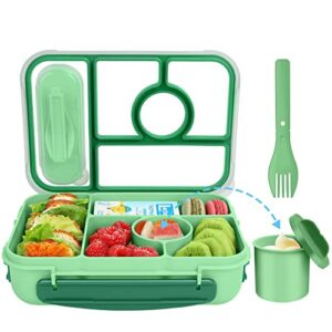 demiue lunch box kids,bento box adult lunch box, bento lunch containers for adults/kids/toddler,5 compartments with sauce vontainers,microwave & dishwasher & freezer safe,bpa free(green)