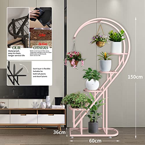 coutinfly Heart Shaped Plant Stands Outdoor, Pink Large Metal Plant Stand Indoor with Rack, 10 Tiered Tall Flower Stand Plant Shelves for Patio Lawn Garden Balcony Corner Plant Display(2 Pack)