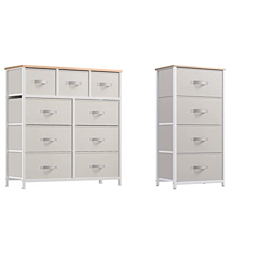 YITAHOME Dresser with 9 Drawers, Organizer Unit, Hallway, Closets & Nursery & Easy Pull Fabric Bins (Cream White) & 4-Drawer Fabric Dresser, Furniture Storage Tower Cabinet(Cream White)