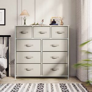 YITAHOME Dresser with 9 Drawers, Organizer Unit, Hallway, Closets & Nursery & Easy Pull Fabric Bins (Cream White) & 4-Drawer Fabric Dresser, Furniture Storage Tower Cabinet(Cream White)