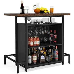 little tree home bar unit cabinet with footrest, industrial 3-tier liquor bar table with stemware rack and wine storage