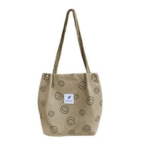 jarkjard corduroy tote bag aesthetic cute tote bags large school shoulder bags for teen girls trendy stuff(khaki)