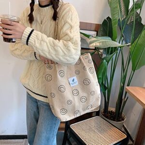 JARKJARD Corduroy Tote Bag Aesthetic Cute Tote Bags Large School Shoulder Bags for Teen Girls Trendy Stuff(Khaki)