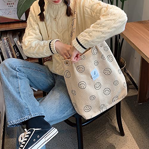 JARKJARD Corduroy Tote Bag Aesthetic Cute Tote Bags Large School Shoulder Bags for Teen Girls Trendy Stuff(Khaki)