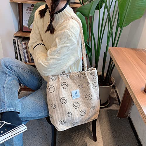 JARKJARD Corduroy Tote Bag Aesthetic Cute Tote Bags Large School Shoulder Bags for Teen Girls Trendy Stuff(Khaki)