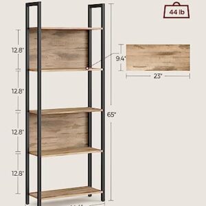 VASAGLE 5-Tier Bookshelf, Book Shelf, Industrial Bookcase, with Steel Frame, for Living Room, Home Office, Bedroom, 9.4" D x 24.4" W x 65" H, Rustic Walnut + Black