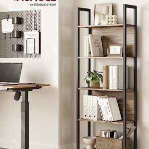 VASAGLE 5-Tier Bookshelf, Book Shelf, Industrial Bookcase, with Steel Frame, for Living Room, Home Office, Bedroom, 9.4" D x 24.4" W x 65" H, Rustic Walnut + Black