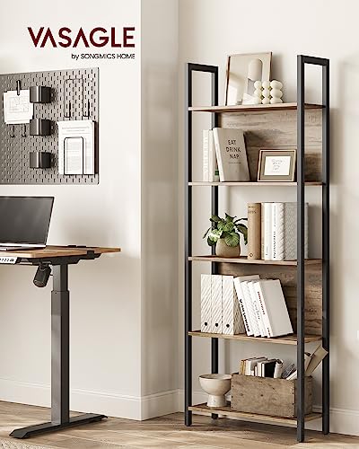 VASAGLE 5-Tier Bookshelf, Book Shelf, Industrial Bookcase, with Steel Frame, for Living Room, Home Office, Bedroom, 9.4" D x 24.4" W x 65" H, Rustic Walnut + Black