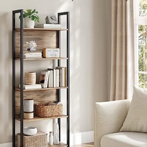 VASAGLE 5-Tier Bookshelf, Book Shelf, Industrial Bookcase, with Steel Frame, for Living Room, Home Office, Bedroom, 9.4" D x 24.4" W x 65" H, Rustic Walnut + Black