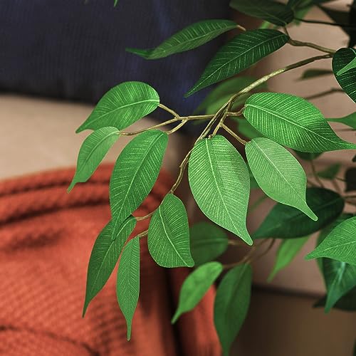 SOGUYI 4ft Artificial Ficus Tree with Natural Wood Trunk, Silk Fake Ficus Tree in Plastic Nursery Pot, Faux Plant for Office Home, Indoor Outdoor Decor, 1 Pack