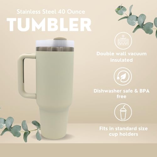 DUPE 40 oz Tumbler with Handle and Straw Lid, Stainless Steel Insulated Travel Mug for Hot and Cold Beverages, Maintains Cold Ice and Heat, Double Wall Vacuum Sealed Cup (Soft Sand)