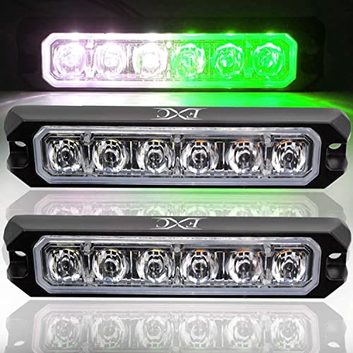 FXC 2pack Ultra Slim 6-LED Flashing Strobe Lights for Truck Car Vehicle LED Grille Light Emergency Beacon Caution Hazard Warning Lights Green/White