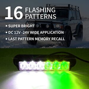 FXC 2pack Ultra Slim 6-LED Flashing Strobe Lights for Truck Car Vehicle LED Grille Light Emergency Beacon Caution Hazard Warning Lights Green/White