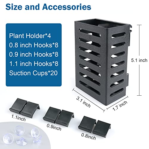 Uprony Aquarium Plant Holder 4 PCS Hanging Aquatic Plant Pot with 24 Hooks and 20 Suction Cups for Fish Tank Aquarium Planter and Aquascape Decorations (Black)