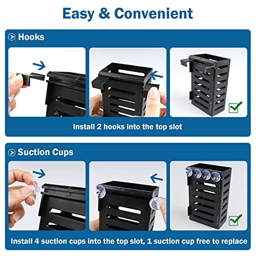 Uprony Aquarium Plant Holder 4 PCS Hanging Aquatic Plant Pot with 24 Hooks and 20 Suction Cups for Fish Tank Aquarium Planter and Aquascape Decorations (Black)