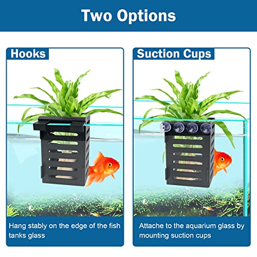 Uprony Aquarium Plant Holder 4 PCS Hanging Aquatic Plant Pot with 24 Hooks and 20 Suction Cups for Fish Tank Aquarium Planter and Aquascape Decorations (Black)