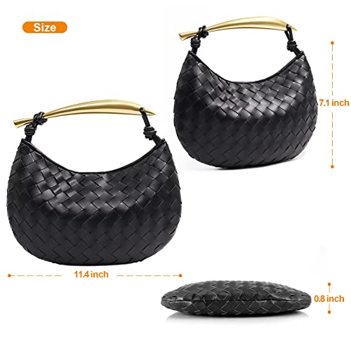 Bisadon Woven Handbag Soft Leather Fashion Dumpling Bags Clutch Purse Handmade Hobo Bags for Women Light Weight Black