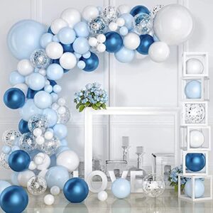 blue and white balloons, blue white balloon garland arch kit, 102 pcs pastel blue white balloons for baby shower birthday wedding party decorations