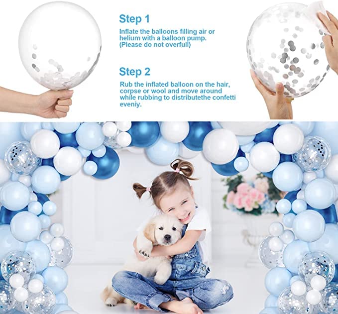 Blue and White Balloons, Blue White Balloon Garland Arch Kit, 102 pcs Pastel Blue White Balloons for Baby Shower Birthday Wedding Party Decorations